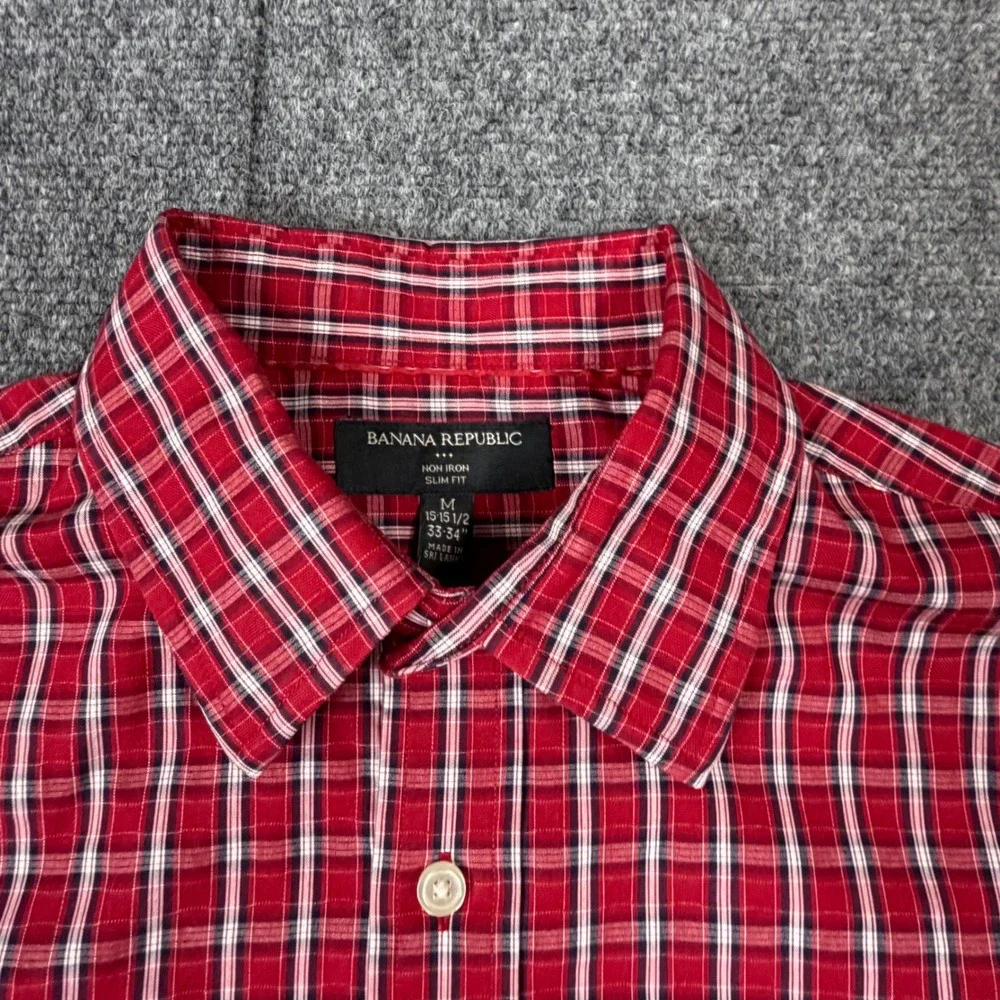Banana Republic Slim Fit Shirt Red Plaid Long‎ Sleeve Mens Size M 15-15.5 33-34